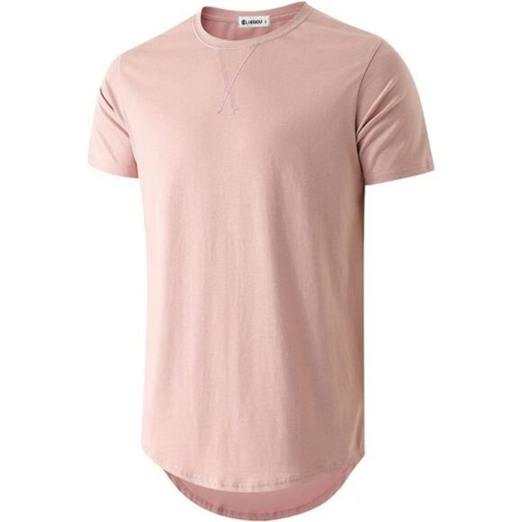 Mens Longline T Shirt 100 Cotton Crewneck Hip Hop Streetwear Oversized Tee - Picture 1 of 3